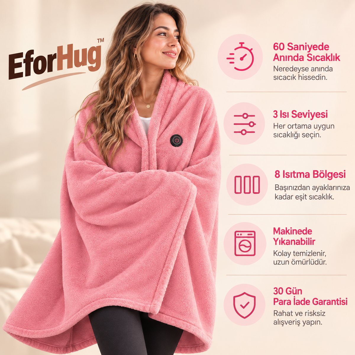 EforHug™ Taşınabilir Isıtmalı Battaniye