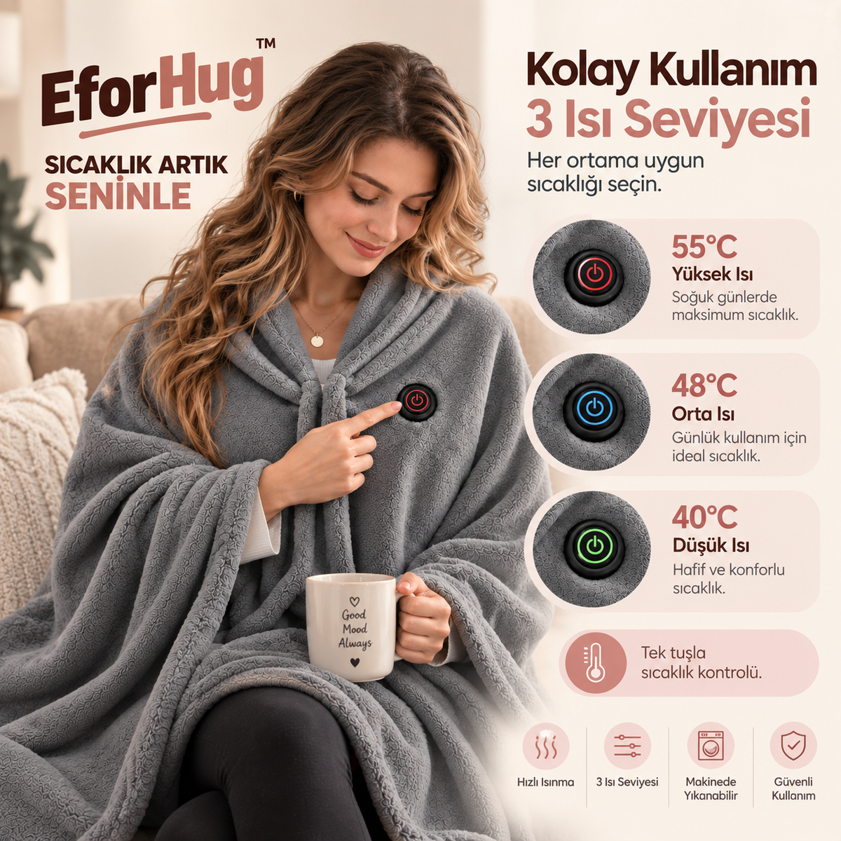 EforHug™ Taşınabilir Isıtmalı Battaniye